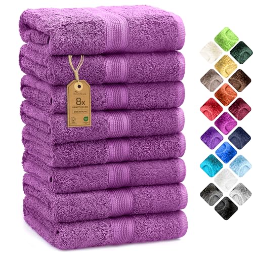NatureMark 8 Handtücher Set - 100% Baumwolle - Saugfähige und langlebige Handtücher, Größe 50×100 cm, Lila