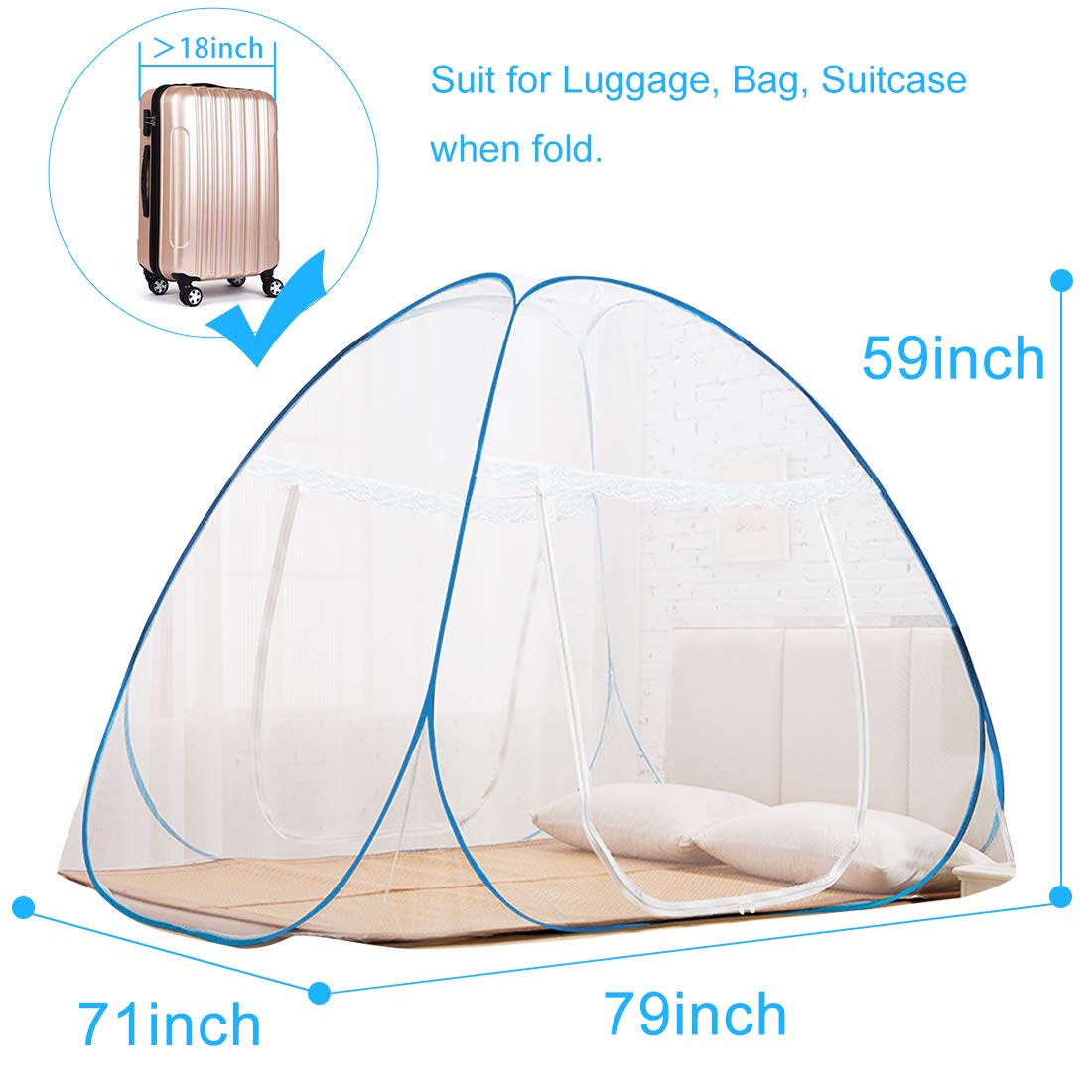 Omont Pop Up Mosquito Net Tent with Bottom, Folding Design for Bedroom and Outdoor Trip, Finest Holes Anti Mosquito Bites, Easy to Install and Wash for Twin to King Size Bed (79 x71x59 inch): Baby