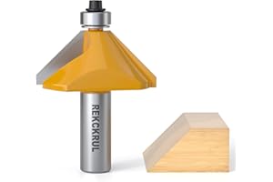 REKCKRUL 45 Degree Chamfer Router Bit with Bearing, 1/2 Inch Shank, 3/4 Inch Cutting Length, Carbide Tipped Woodworking Router Bits for Precision Edge Trimming
