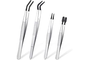 DragonflyDreams 4 Pieces Tweezers with Rubber Tips Tweezers PVC Coated Tweezers Set, Rubber Straight Tip Tweezers Rubber Flat Tip Tweezer Long Bent Tweezers for Crafts Stamps Beads Jewelry Tools