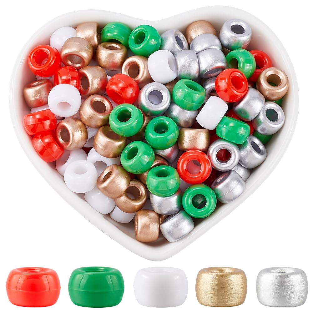 SOFPLATE 800Pcs Christmas Pony Beads Bulk Red and Green Pony Beads Plastic White Spacer Lucky Holiday Themed Bead for jewellery Making Necklace Bracelets Wedding Friendship Party Hair DIY Accessories