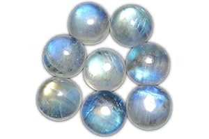 MYHEALINGWORLD 8mm Round Shape Blue Fire AAA Quality Natural Rainbow Moonstone Calibrated Cabochon Loose Gemstone 8 pcs Box.