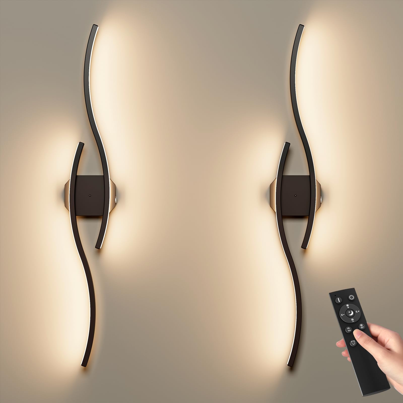 View 1 of ***ONLY 1 LIGHT / MISSING ASSEMBLY HARDWARE ( SCREWS)*** hunhun Battery Operated Wall Sconces Set of Two, Wireless Wall Sconce with Remote Control, Black Rechargeable Sconces 3000K-6500K, RGB Dimmable Wall Lights for Living Room, Hallway, Bedroom (2 Pack)
