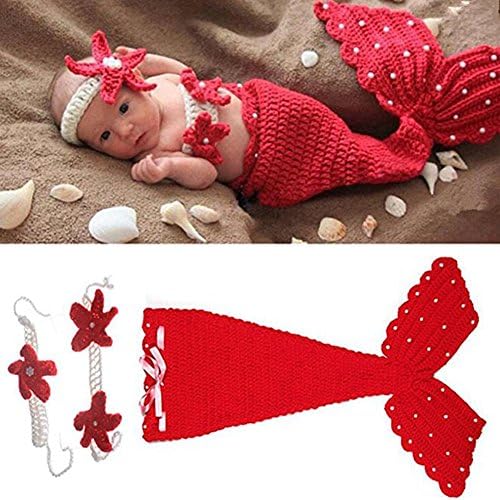 IFUNEYS Newborn Girl Baby Handmade Crochet Knitted Photo Photography Prop Mermaid Tail Romper Outfits