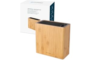 KITCHENDAO XL Bamboo Universal Knife Block Holder with Slots for Scissors and Sharpening Rod, Safe, Space Saver Knife Storage