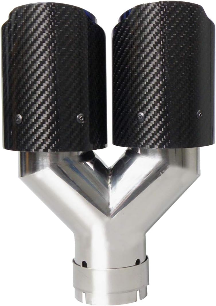 Kipalm Twin Tips Carbon Fiber Exhaust Pipe with Blue Burnt Stainless Steel Dual-outlet Tailpipe (Glossy Carbon Fiber,inlet 57mm)