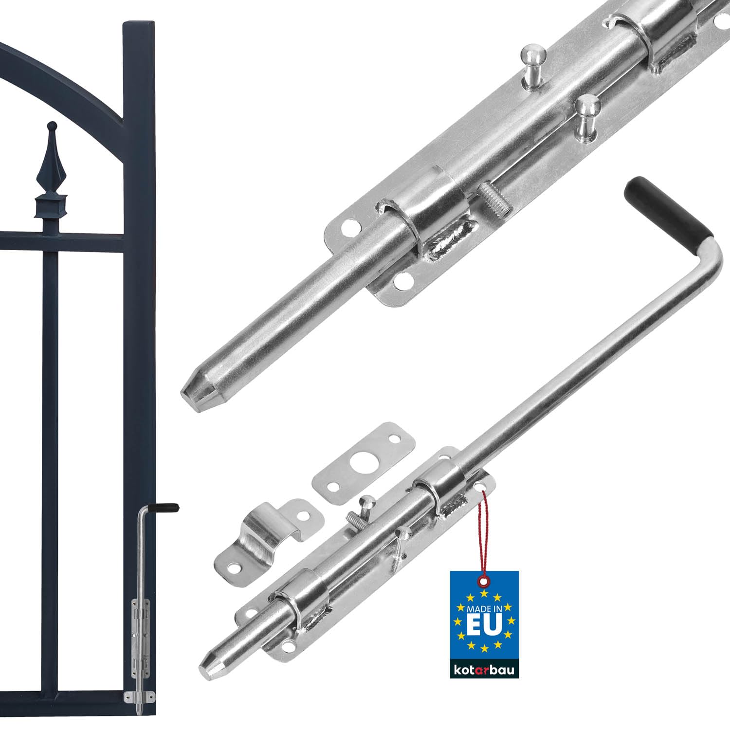 KOTARBAU® Gate Drop Bolt - Galvanised Steel - 42 cm (16.5 Inches) - Silver - Gate Drop Down Bolt - Doors Garages Sheds -Secure Locking - Easy Installation - Weather Resistant