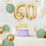 Yontree Sage Green Gold White 60th Birthday Decor Set Banner Balloons Cake view 5