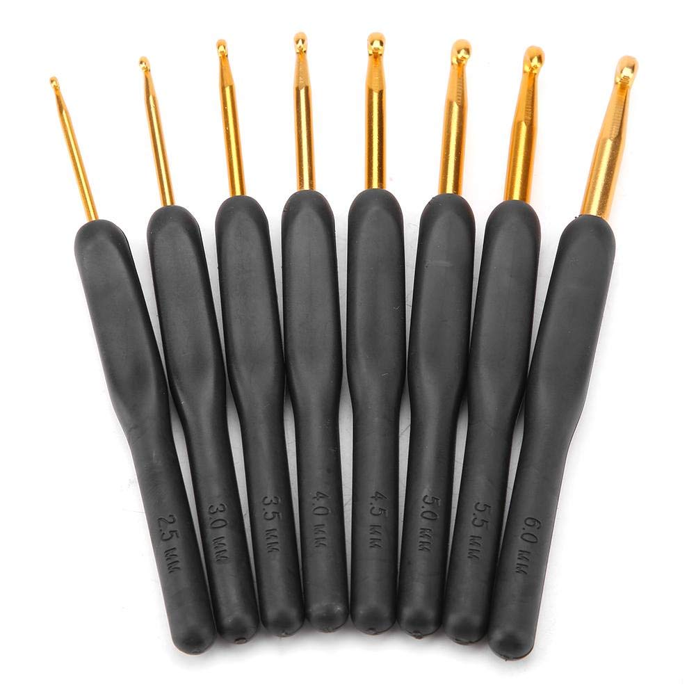 Akozon Crochet Hooks Set, Hooks Black ABS Resin Handle Crochet Hooks Kit Aluminum Alloy Hook Set Knitting Weave DIY Craft Needle for Hand Sewing Lace Doilies Flower Projects