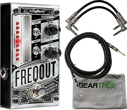 Digitech FreqOut Natural Feedback Creation Guitar Effects Pedal with 2 Path Cables for Guitars, Instrument Cable and Zorro Sounds instrument cleaning cloth