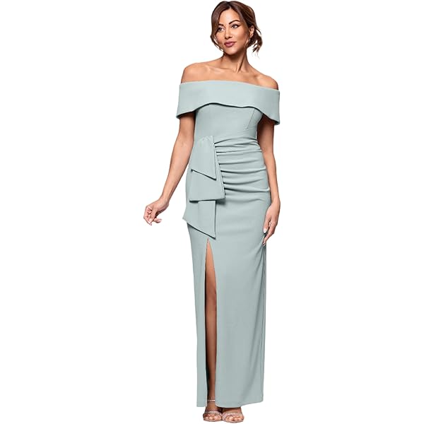 men's formal dress code Off the Shoulder Midi Scuba Dress with Side Cascade main image 1