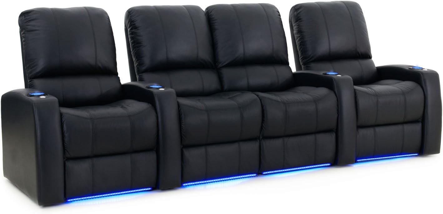 Blaze XL900 Home Theatre Furniture - Black Premium Leather - USB Charging Port - Memory Foam - Accessory Dock - Lighted Cups - Power Recline - Straight Row 4 with Middle Loveseat: Furniture & Decor