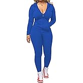 PINSV Women Two Piece Outfits Workout Sets Bodycon Tracksuit Long Sleeve Zip Up Hoodie Jacket Jogger Matching Sweat Pants Set