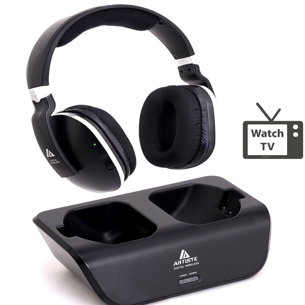 Digital Wireless OverEar Headphones for TV,Artiste 2.4GHz UHF/RF for