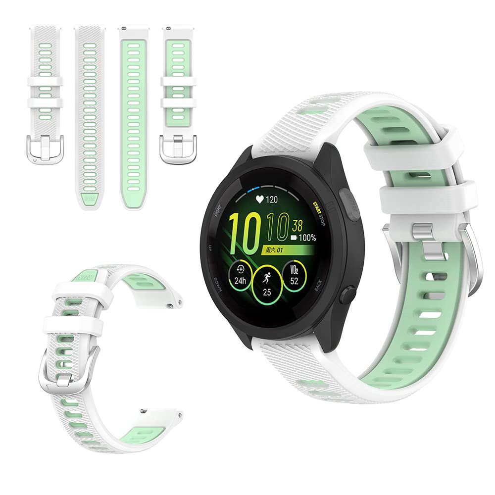 QINOUK Silicone Strap for Garmin Forerunner 265s, Breathable Soft Silicone Sport Replacement Strap, Two-tone Light Green/White, 18mm, For Garmin Forerunner 265s