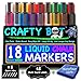 Crafty Bot Pack of 18 Liquid Chalk Markers, 48 Chalk Board Labels, Microfiber Cloth, With Reversible and 6mm Spare Tips, Assorted Colors
