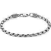 HZMAN 8.5In Box Chain Bracelets for Men, 5mm Silver Stainless Steel Rolo Chain Link Bracelet