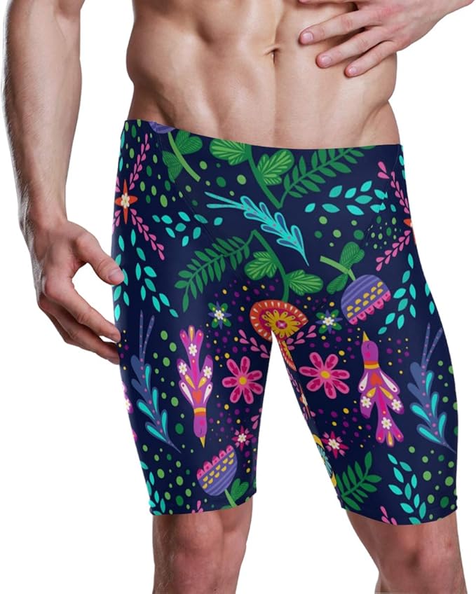Colorful Flowers Mens Long Swimming Trunks Swim Jammers Swimsuit Rapid Quick Dry