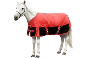 VORTEXAIN Mini Horse Pony Blankets Winter, 47 in 250g Filling Miniature Donkey Foal 1600D Waterproof Poly Rain Sheets for Real Horses Belly Wrap Tail Wrap Turnout Blanket, Stuff Care Outdoor Clothes Red Black