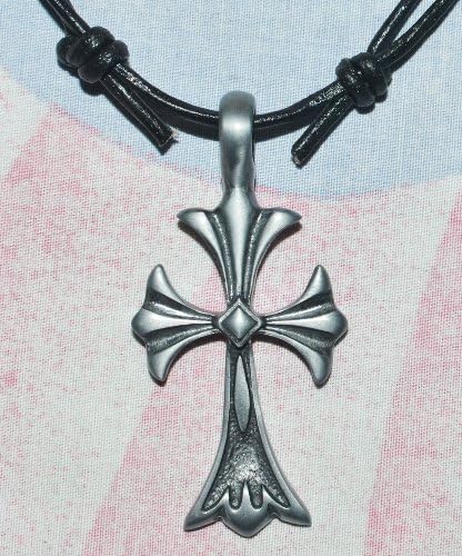 Native Treasure - Fancy Cross Pewter Pendant Leather Cord Necklace Choker