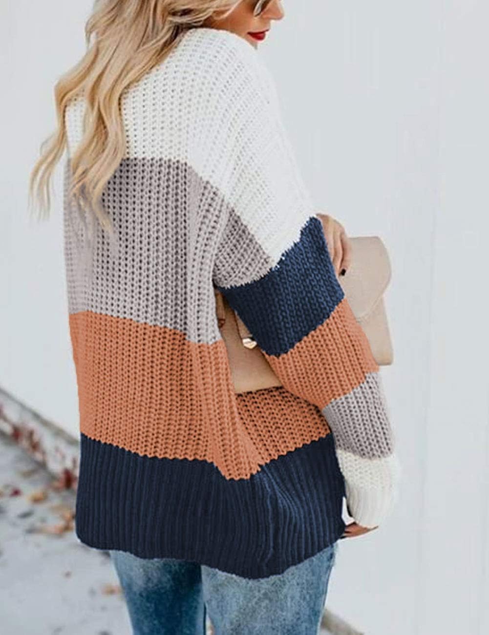 MEROKEETY Women's Crew Neck Long Sleeve Color Block Knit Sweater Casual Pullover Jumper Tops at  Women’s Clothing store
