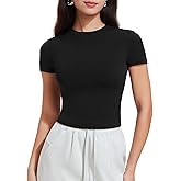 Women's Basic T-Shirt Short Sleeve Crop Top Y2K Slim Fit Crew Neck Everyday Summer Tee Gym Workout Top Cute Casual Trendy