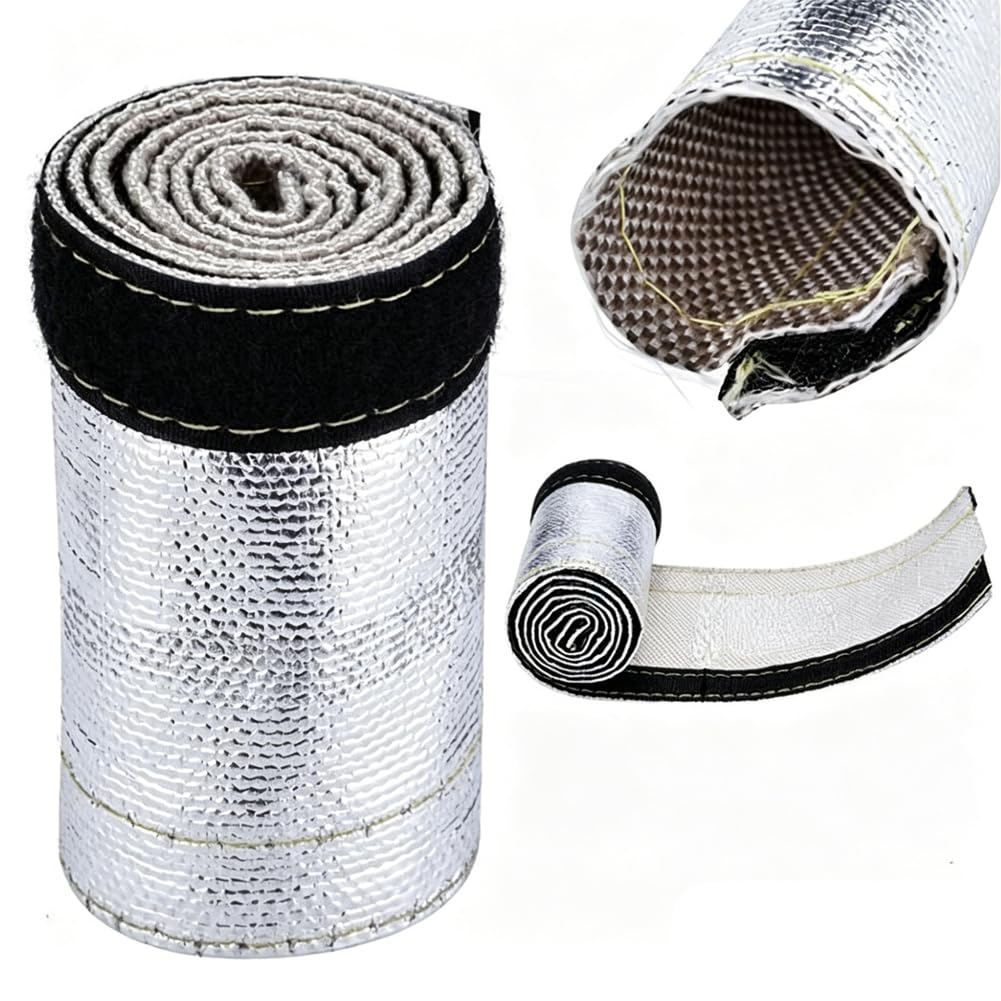 Leopacat Metal Heat Shield Sleeve, Fuel line Hose Protection Cover, Glass Fiber Fabric Heat Shroud, Aluminized Sleeving Heat Wrap for Ultimate Heat Protection Hose Wire Sleeving 600x106mm