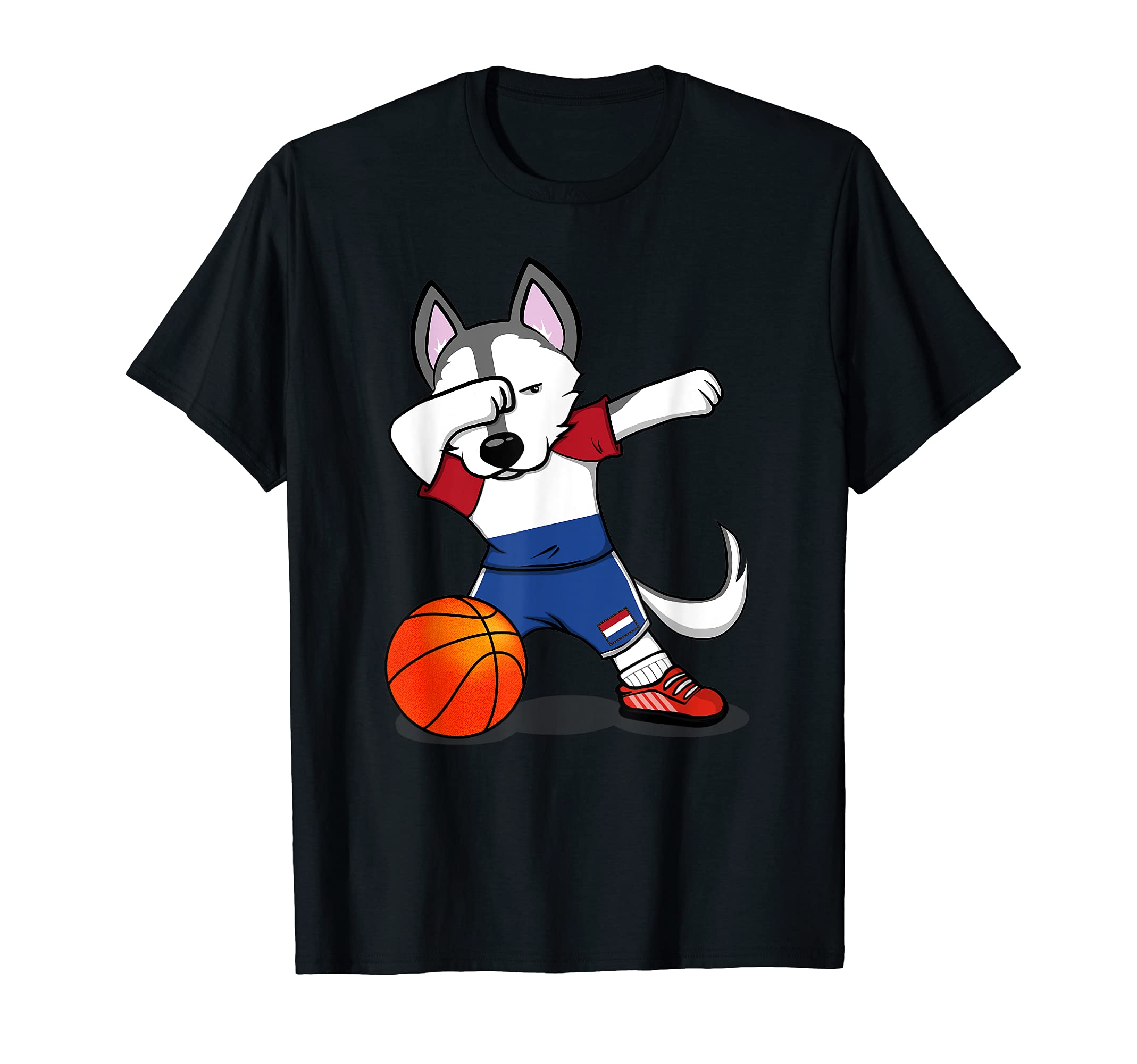 Dabbing Husky Netherlands Basketball Fans Jersey Dutch Flag T-Shirt