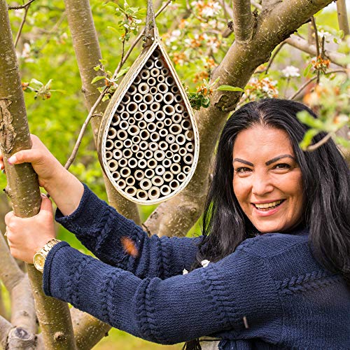 KIBAGA Mason Bee House - Handmade Natural Bamboo Bee Hive Attracts Peaceful Bee Pollinators to Enhance Your Garden's Productivity - The for Garden Lovers