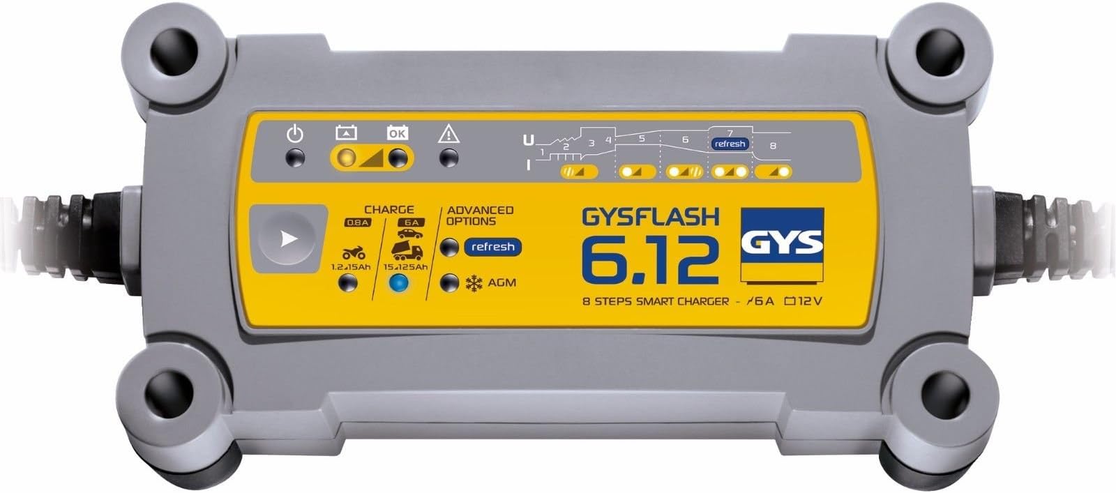 GYS Flash 6.12 12V 6A 6Amp - Fully Automatic Intelligent 8 Steps Smart Battery Charger 1.2Ah - 125Ah - Maintenance Capacity 1.2Ah - 170Ah
