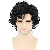 Topcosplay Men Wigs Black Short Curly Layered Man Wig Cosplay Halloween Character Costume Wig