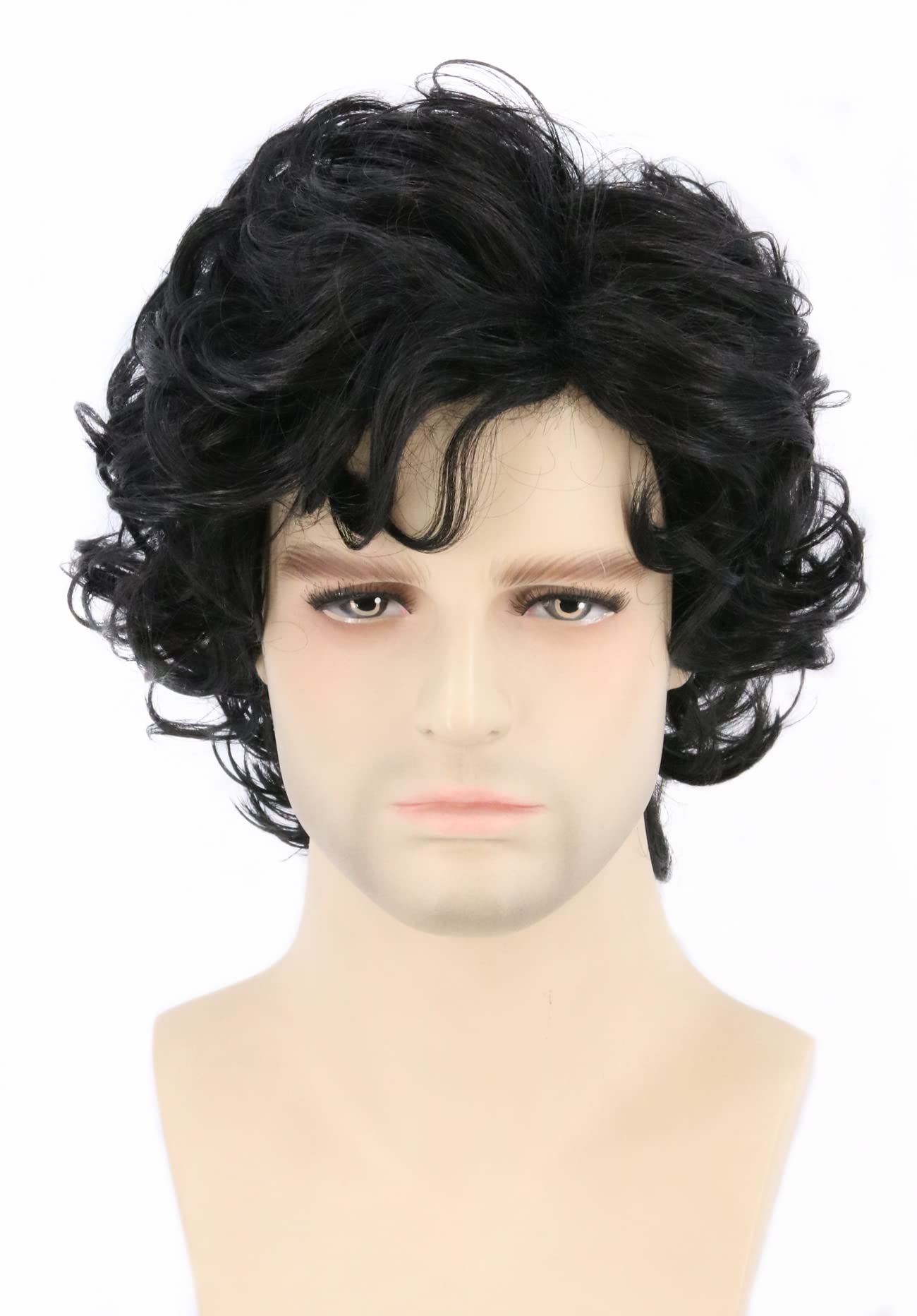 Topcosplay Mens Wigs Short Curly Fluffy Cosplay Halloween Character Costume Wig Layered (Black)
