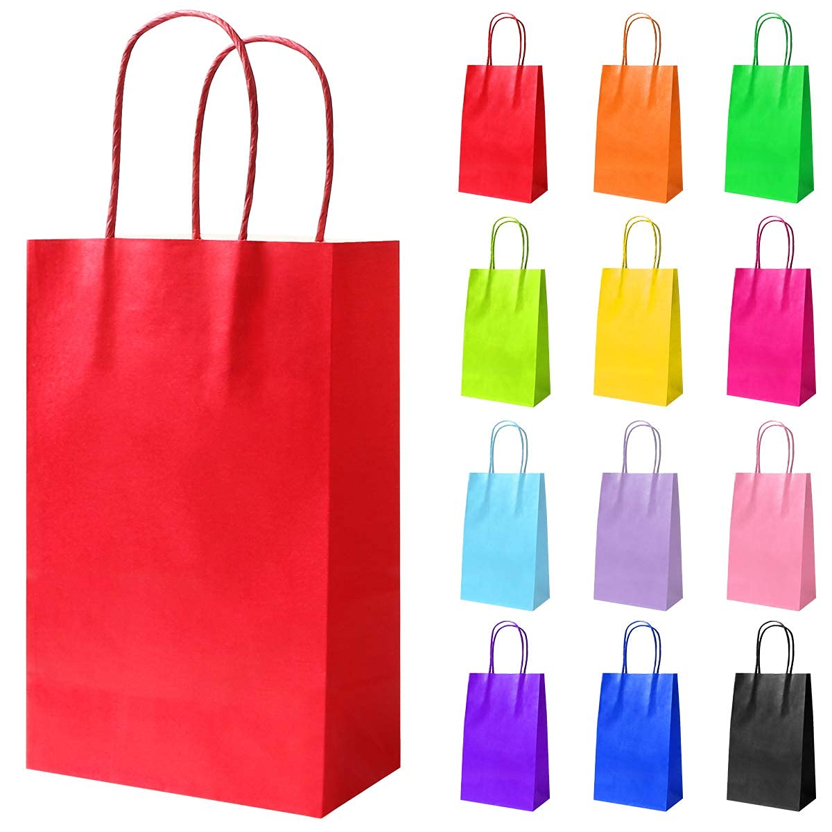 Flintronic 12 Pcs Paper Party Bags,Gift and Sweet with Handles,Colourful Paper Gift for Kids Party, Celebrations, Baby Shower, Birthday, Halloween, Christma（13 * 8 * 21cm）