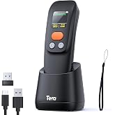 Tera 2D Barcode Scanner Wireless Portable: BT 2.4G USB 1.4" Screen, 1600 | 3 Buttons for Easy Screen Setup, 1200mAh, Charging Cradle, 640*480 CMOS Global, 1D 2D QR Codes, Retail School Library, Orange