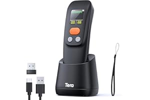 Tera Barcode Scanner Wireless Portable: 1.4" Large LCD Screen 1200mAh Battery with Charging Cradle Ergonomic Design 1D 2D QR 
