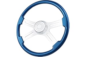 QYMOPAY 18" Solid Wood lacquering Truck Steering Wheel 4 Spoke Aluminum Chrome Plated Steering Wheel for Semi-Trailers,Trucks for Kenworth,Peterbilt,Volvo, Freightliner (blue)