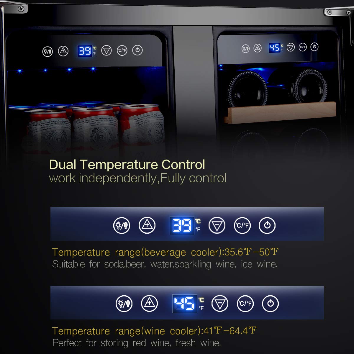 Buy Aobosi 24 Inch Beverage and Wine Cooler Dual Zone, 2IN1 Wine