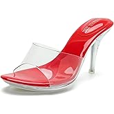 MAIERNISI JESSI Clear Heels for Women Sandals Transparent Sexy Stilletos Heels Slip on Wedding Dress Heel Mules