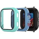 NewJourney Compatible with Bark Watch Screen Protector, 3 Pack Bumper Case with Scratch-Resistant Tempered Glass Cover, Kids Smartwatch Accessories (Teal+Blue+Black)
