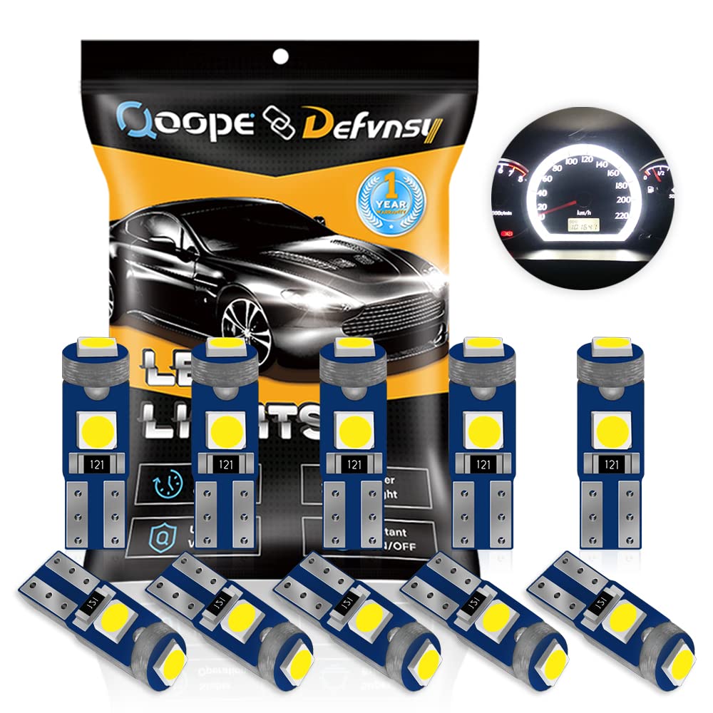 Defvnsy T5 W3W LED Bulb, Bright White 74 Bulbs 12V DC 73 286 2721 LED Interior Replacement 3030 3SMD Bulb Lights for Car Dash Instrument Panel Gauge Cluster Indicator Light, Door Light (10 Pack)