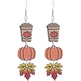 Red Maple Leaf Earrings for Women,Fall Maple Leaf Dangle Earrings Thanksgiving Earrings Long Wooden Colored Maple Leaf Pumpkin Earrings Thanksgiving Day Party Holiday Trendy Jewelry