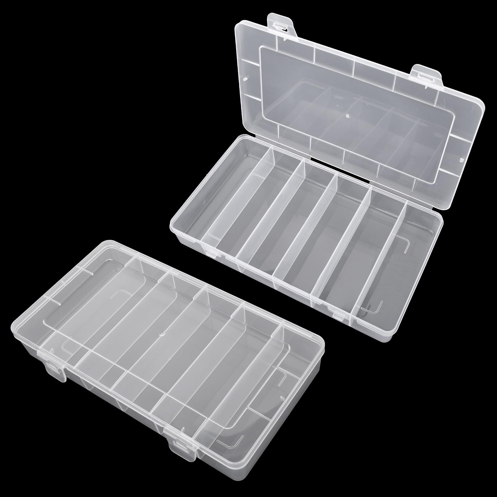 Photo 1 of 2 Pack Tackle Box Organizer 6 Grids, Clear Plastic Fishing Tackle Box, Compartment Storage Box, Craft Organizer for Lure Bait Hooks Storage Screws Nail Pins(8.18×4.64×1.29inch)
