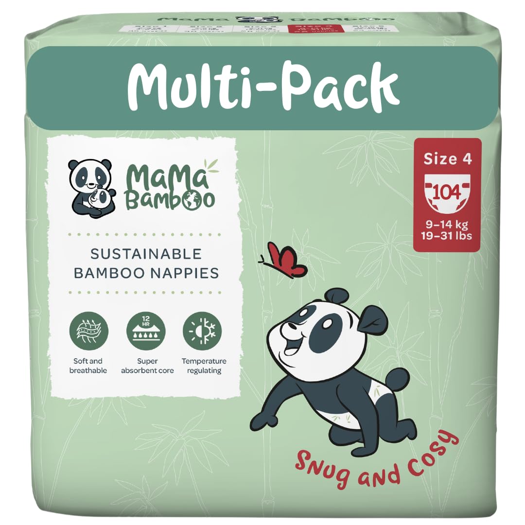 Mama Bamboo Soft, Breathable, Sustainable Bamboo Nappies (Size 4 x 104 Nappies)