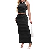 Yucixitug Women’s 2 Piece Summer Outfits Ribbed Knit Crop Top and Bodycon Maxi Skirt Set Sexy Casual Matching Set
