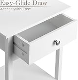 CHRISTOW White Bedside Table with Shelf and Drawer 60x40x30cm view 4