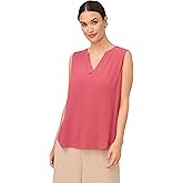 Adrianna Papell Womens Solid Woven Dobby Dot Sleeveless V-Neck Top