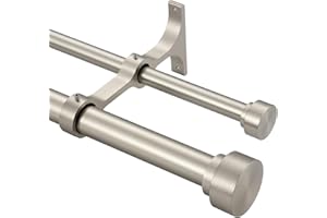 KEMMIE Heavy Duty Double Curtain Rods with Cylindrical Cap Finials 72 to 144” Telescoping Rod 1 Inch Diameter Front Rod and 5/8 Inch Diameter Back Rod Window Drapery Rods, Matte Nickel