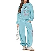 Pivanzore 2 Piece Lounge Sets for Women Fall Sweatsuit Bow Print Long Sleeve Crew Neck Wide Leg Sweatpants Matching Tracksuit