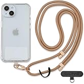 Golifyne Universal Phone Lanyard, Anti-Theft Crossbody Strap for iPhone 17 Pro Max and Most Smartphones, Adjustable Cell Phone Neck Holder w/ 2 Non-Adhesive Tether Tabs for Men and Women, Apricot/Gold