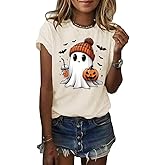 Skeleton Halloween Shirt for Women Fall Spooky Season Doodle Graphic Short Sleeve Autumn Tops Blouse
